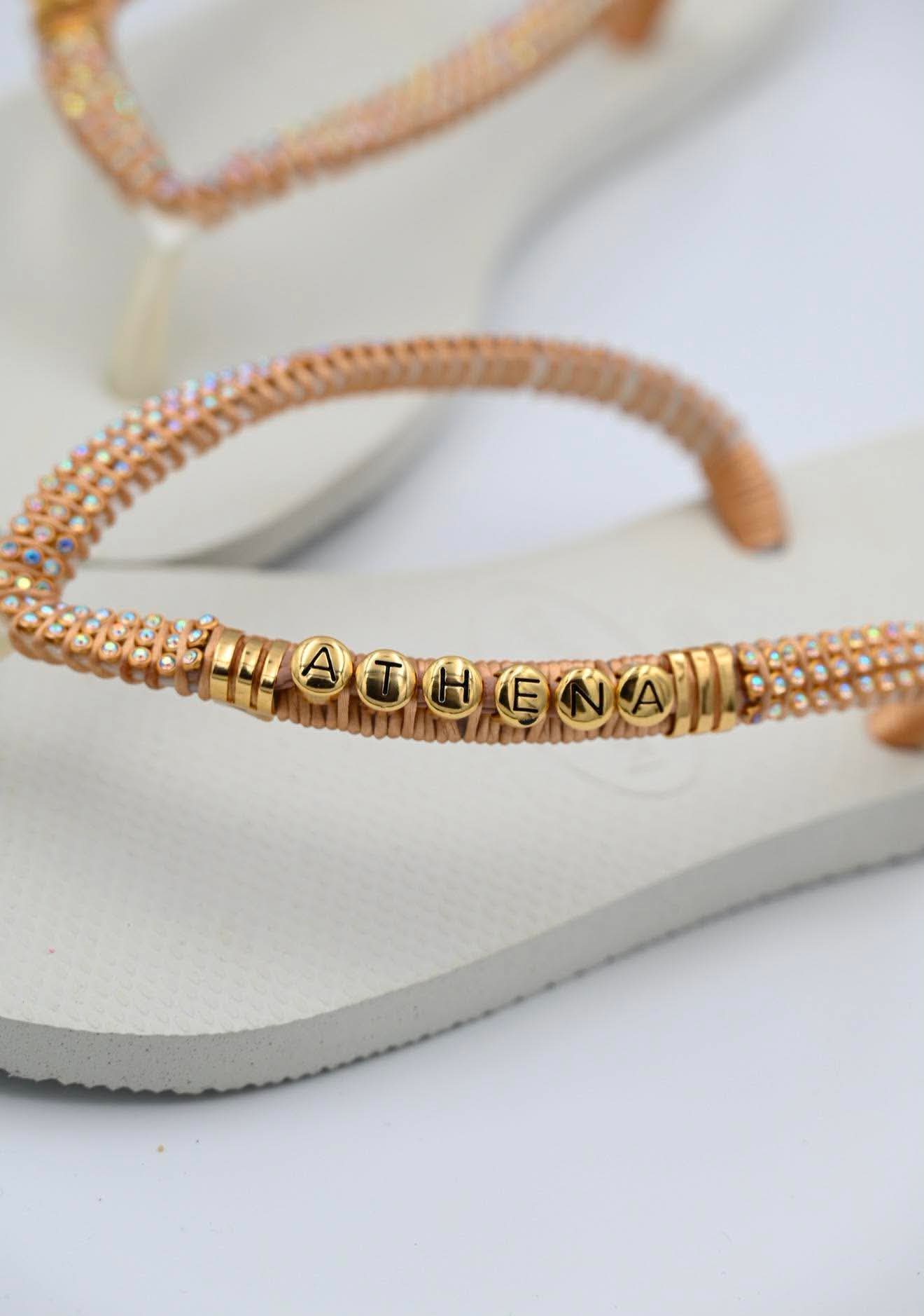 Athena White Pearl Personalized Slippers