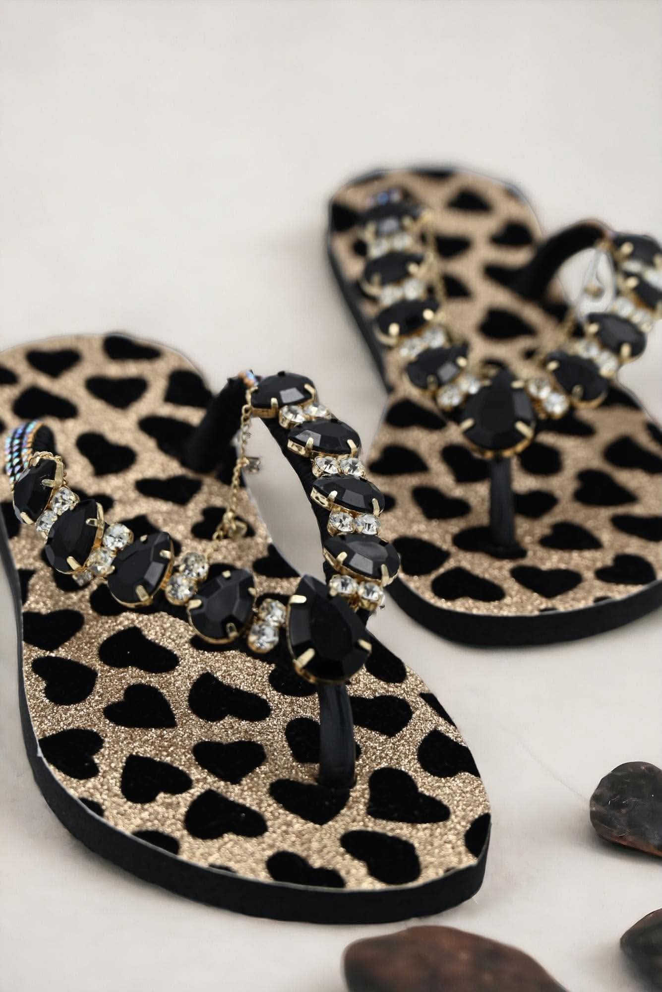 Selena Noir Crystal Sandals