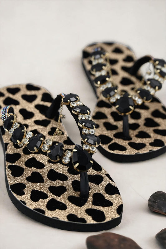 Selena Noir Crystal Sandals