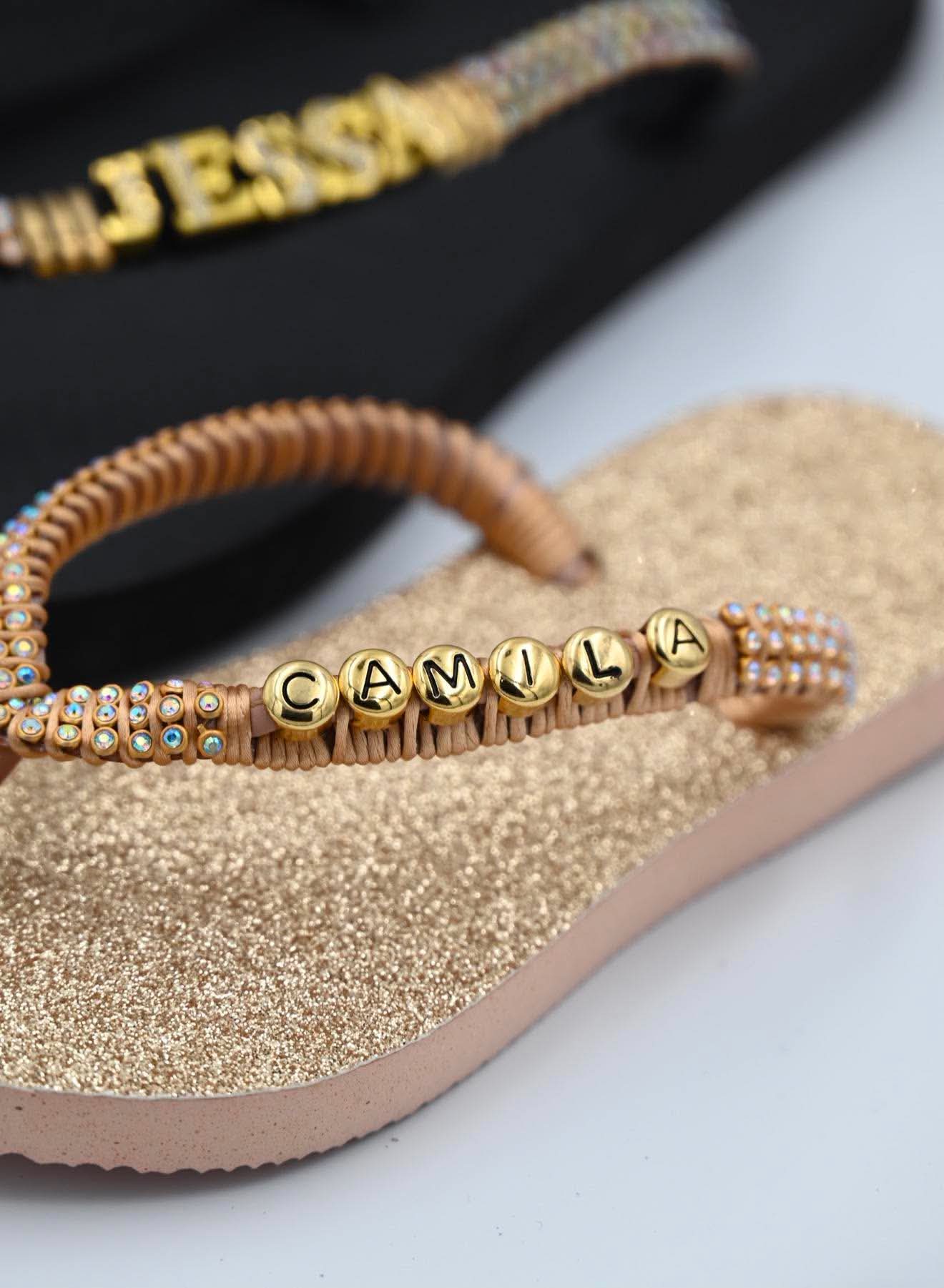 Camila Gold Glitter Personalized Slippers